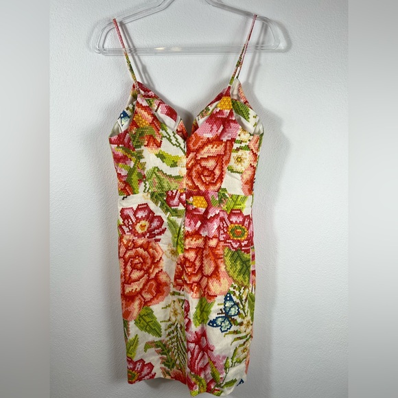 Farm Rio Vintage Floral Roses Adjustable Strap Summer Linen Resort Mini Dress M - Picture 5 of 14